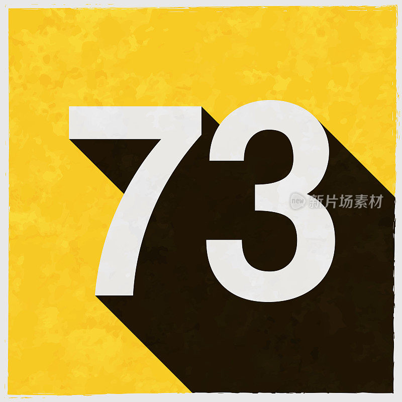 73 -数字73。图标与长阴影的纹理黄色背景